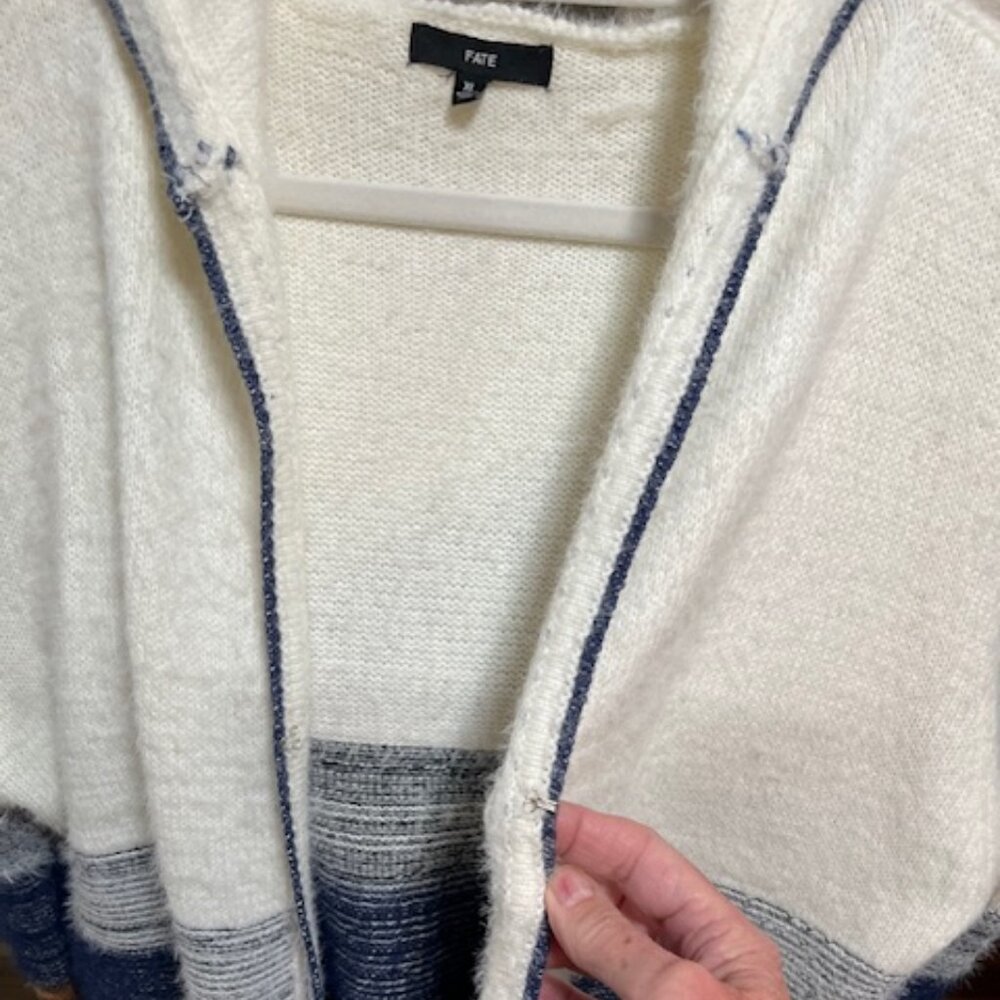 Fuzzy Cross Stitch Long Sleeve Sweater with Hood by Fate in Multi-colors